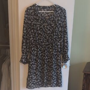 J. Crew Factory Monochrome Floral Long Sleeve Dress